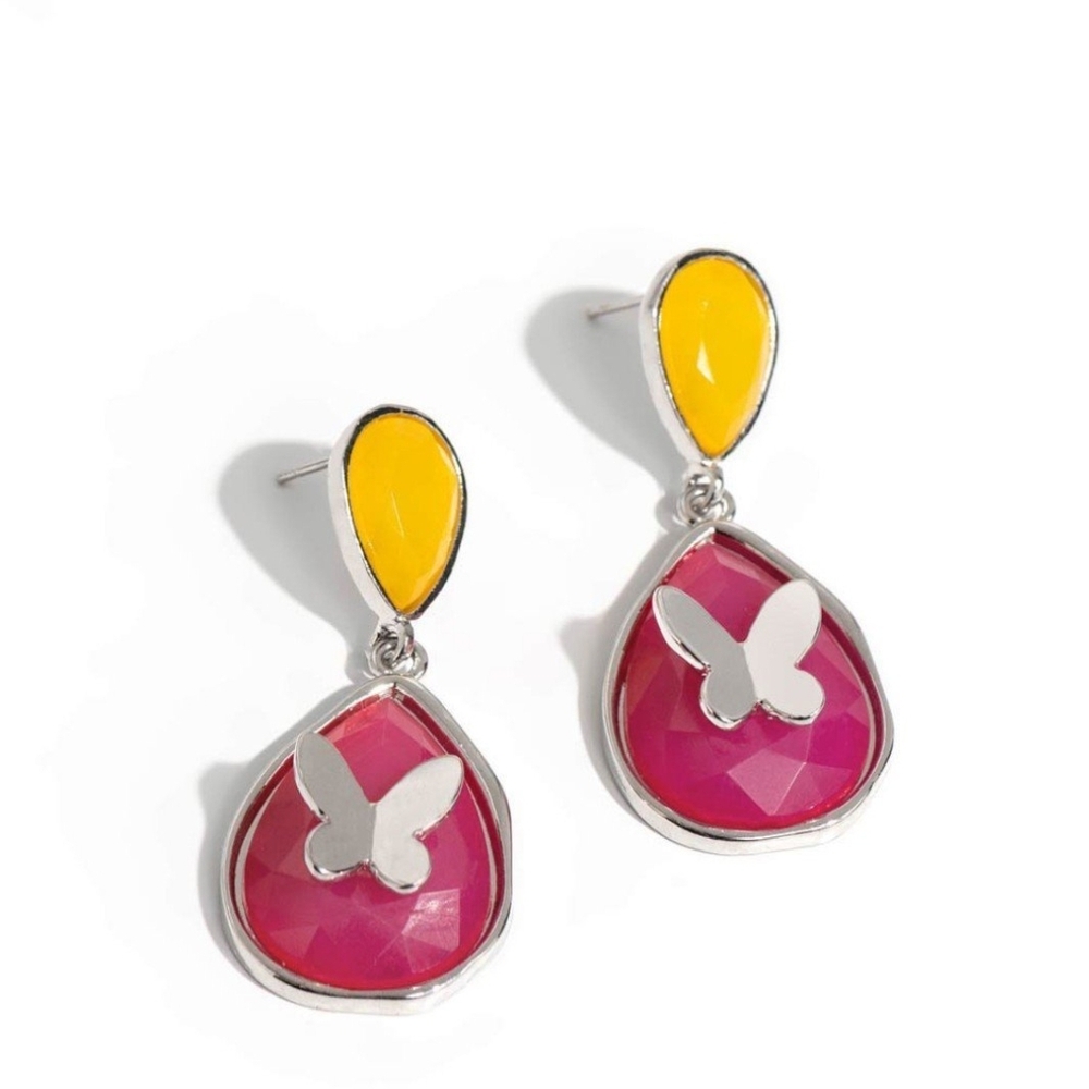 Paparazzi Pink and Yellow Bird Motif Earrings Bright This Sway Multi Jewelry
